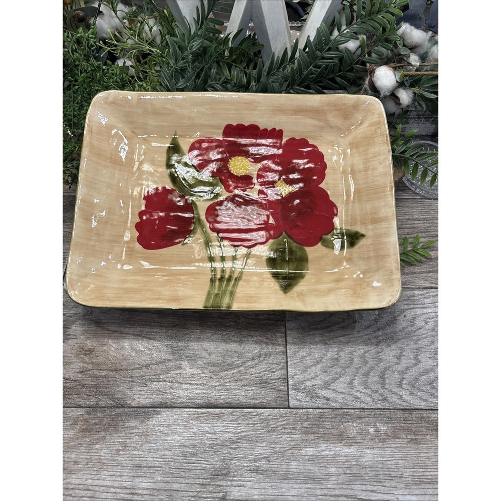 Ambiance Collections Fleur Rustique Red Poppy Platter by Nanette Vacher 16"x11"